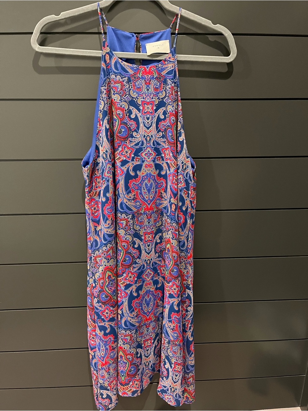 Blue Paisley Halter Dress with teal Accents